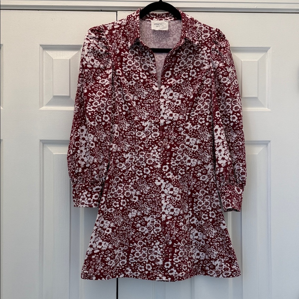 TUCKERNUCK HYACINTH HOUSE Maroon Floral Front Zip Begonia Mini Dress Sz. S EUC! - Picture 2 of 7
